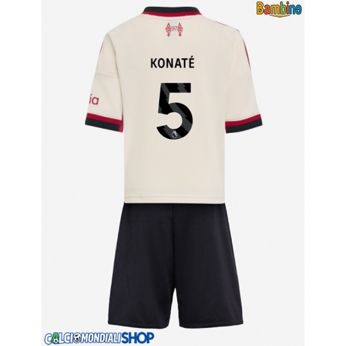 Maglie da calcio Liverpool Ibrahima Konate #5 Seconda Maglia Bambino 2025-26 Manica Corta + Pantaloni corti)